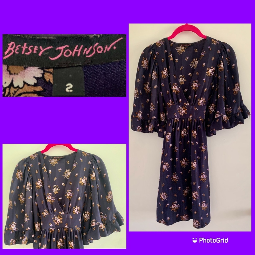 Betsey Johnson Silk Floral Flutter Sleeve Tunic